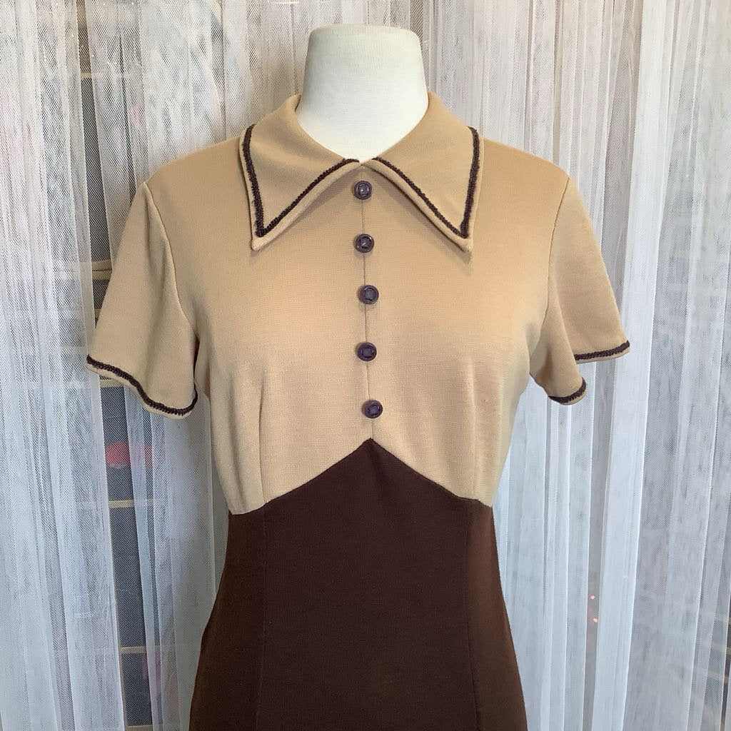 1970s 2 Toned Brown A-Line Dress