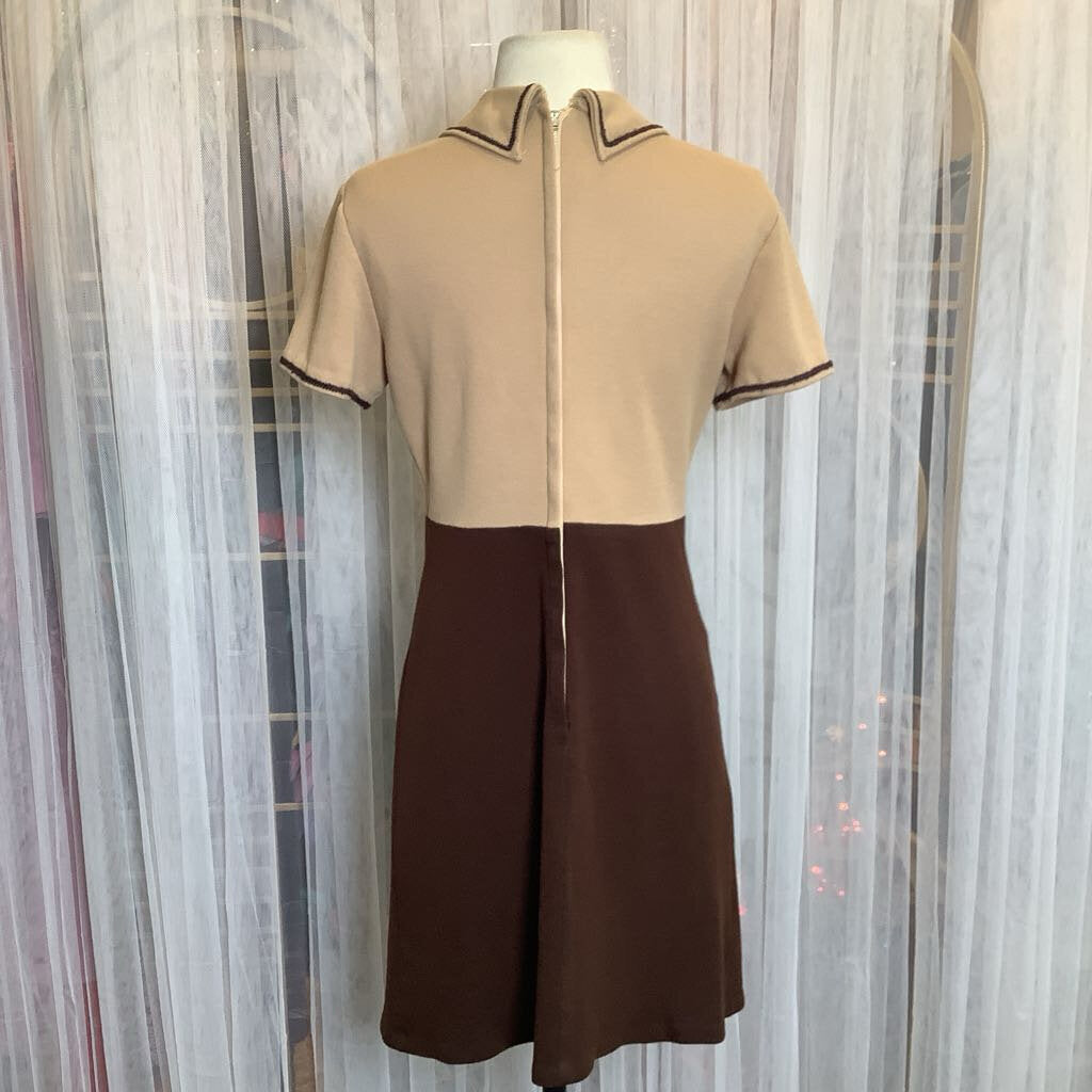 1970s 2 Toned Brown A-Line Dress