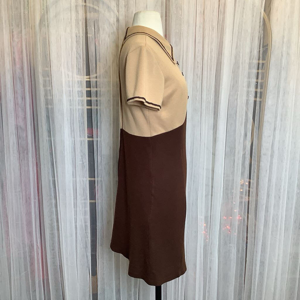 1970s 2 Toned Brown A-Line Dress