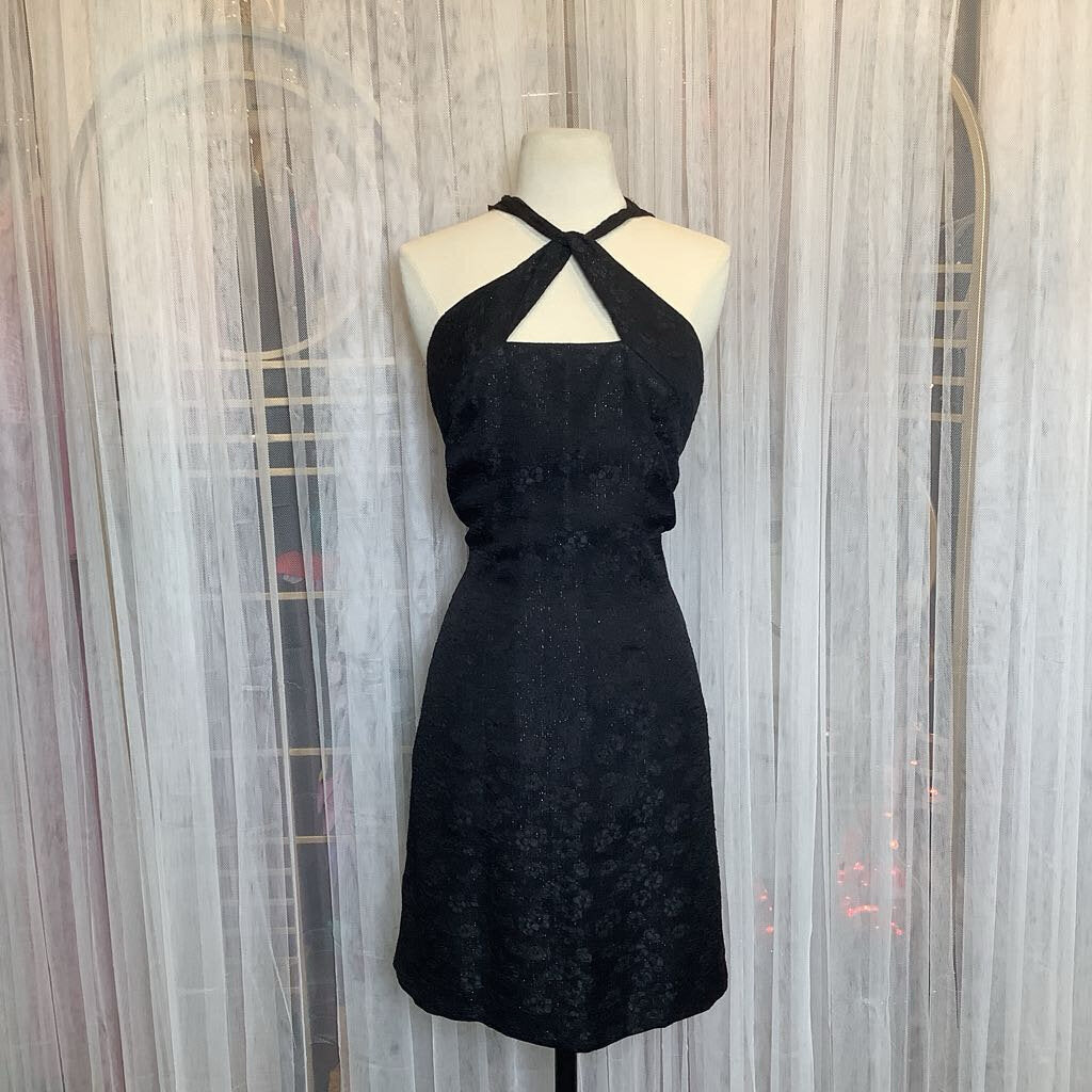 1990s Black Lace Mini Dress w/ Criss Cross Neck