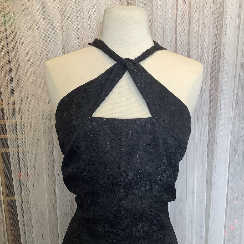 1990s Black Lace Mini Dress w/ Criss Cross Neck