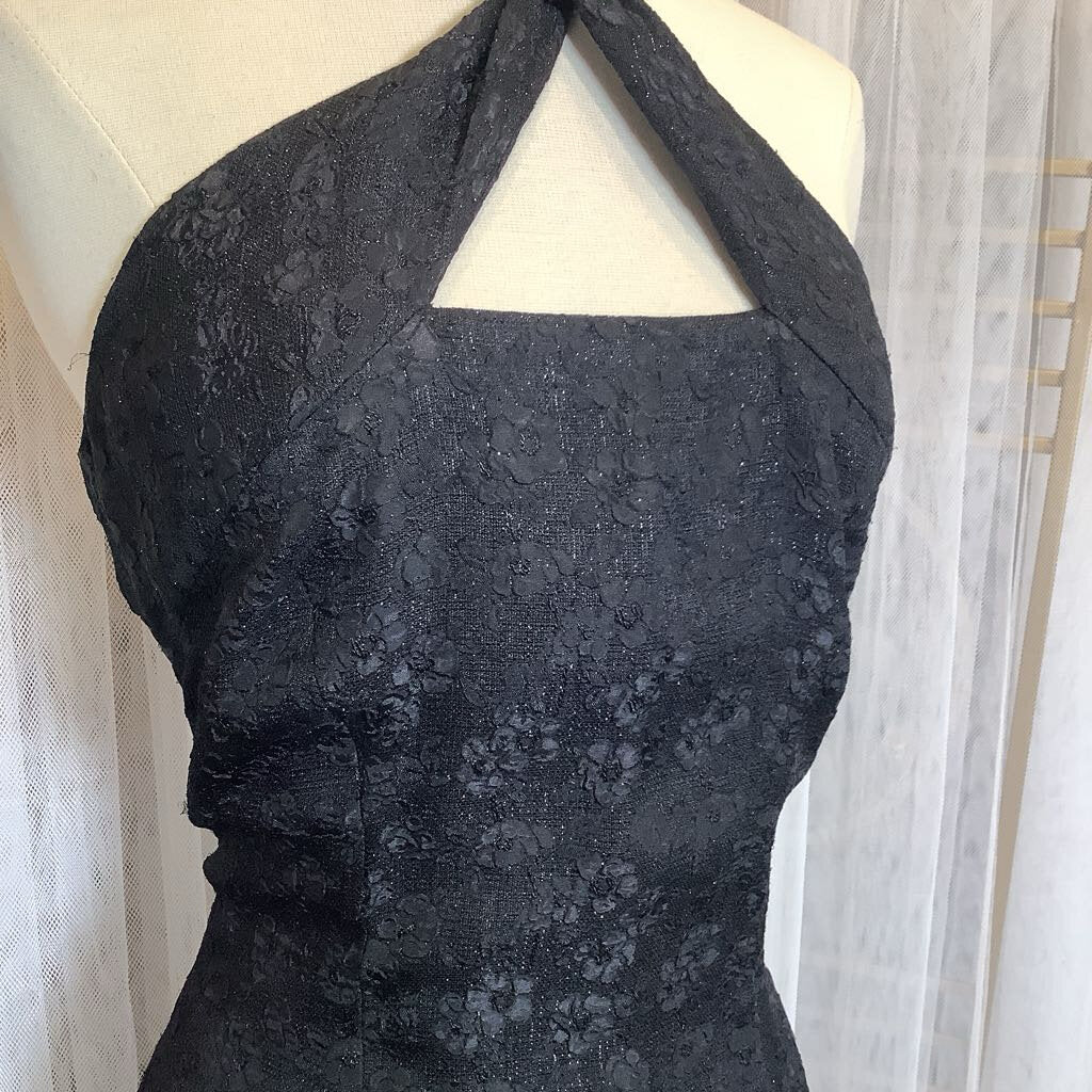 1990s Black Lace Mini Dress w/ Criss Cross Neck