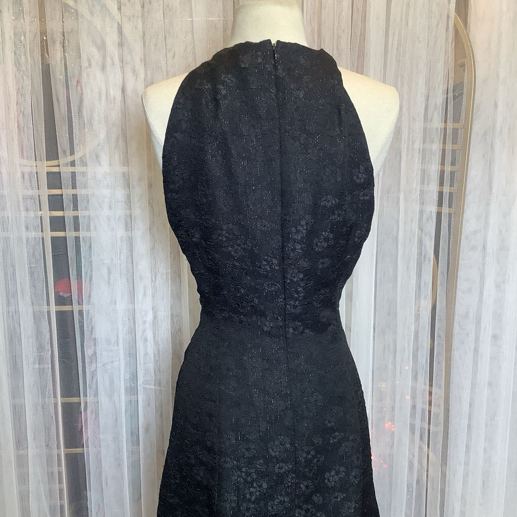 1990s Black Lace Mini Dress w/ Criss Cross Neck