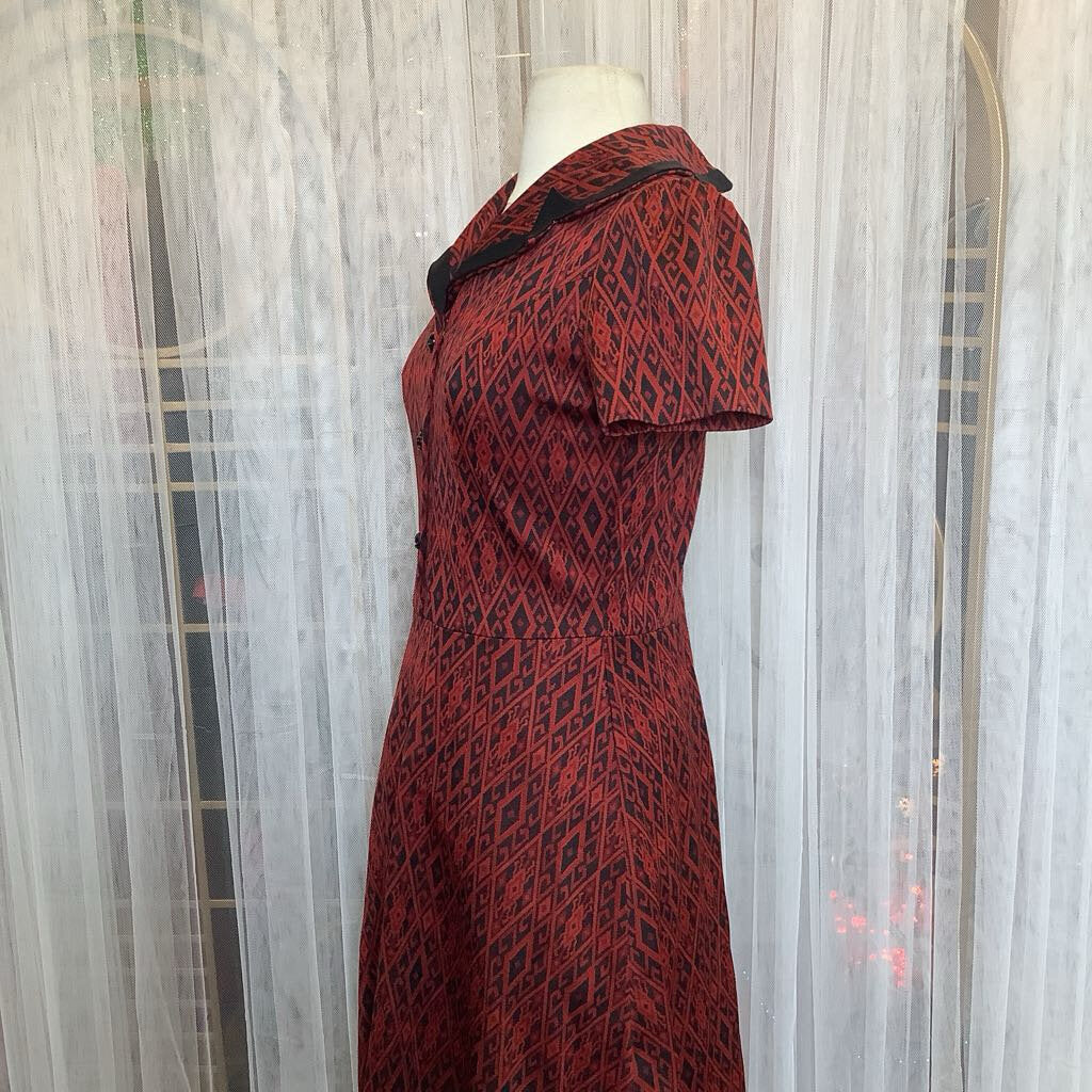 1960s Red and Black Diamond Print Dress