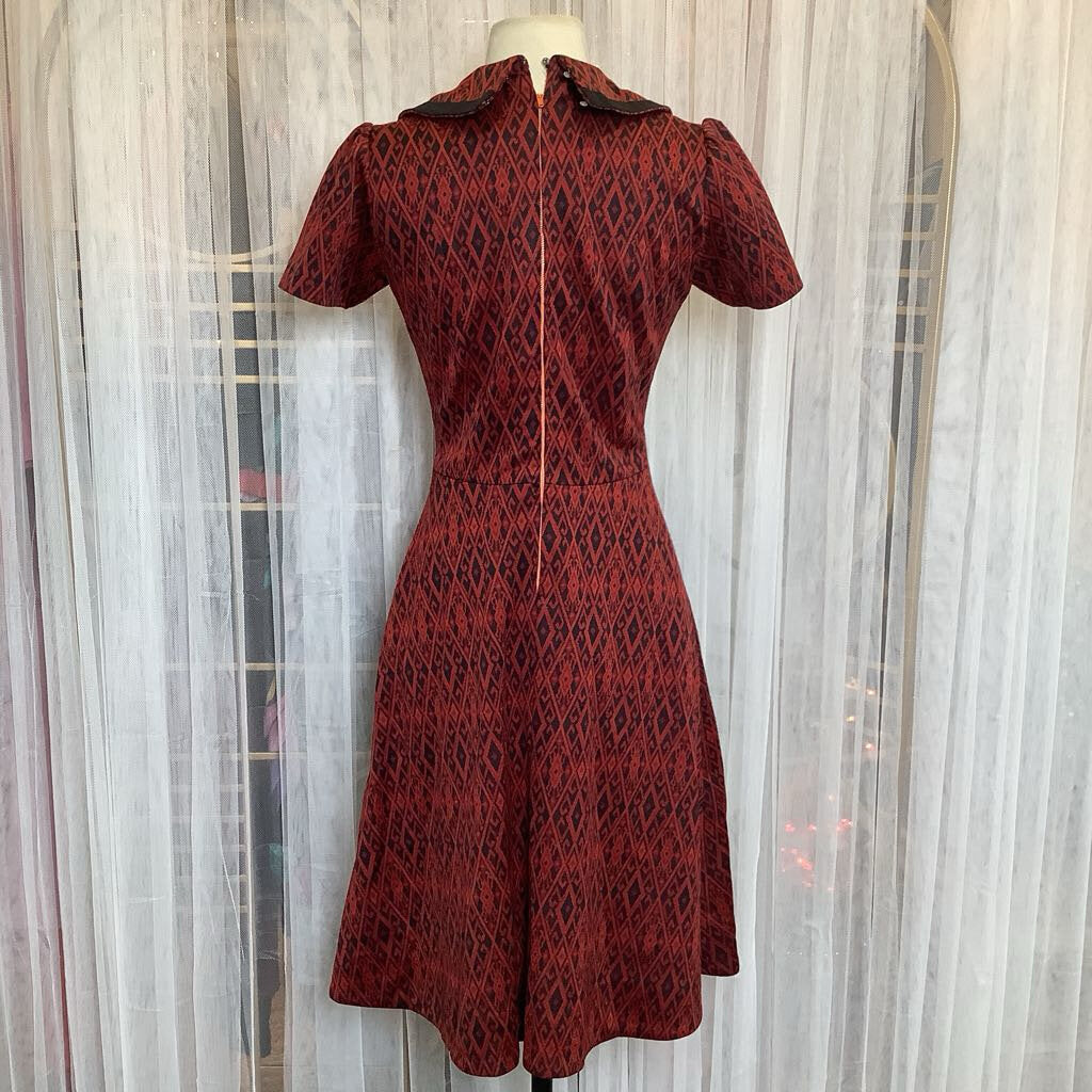 1960s Red and Black Diamond Print Dress