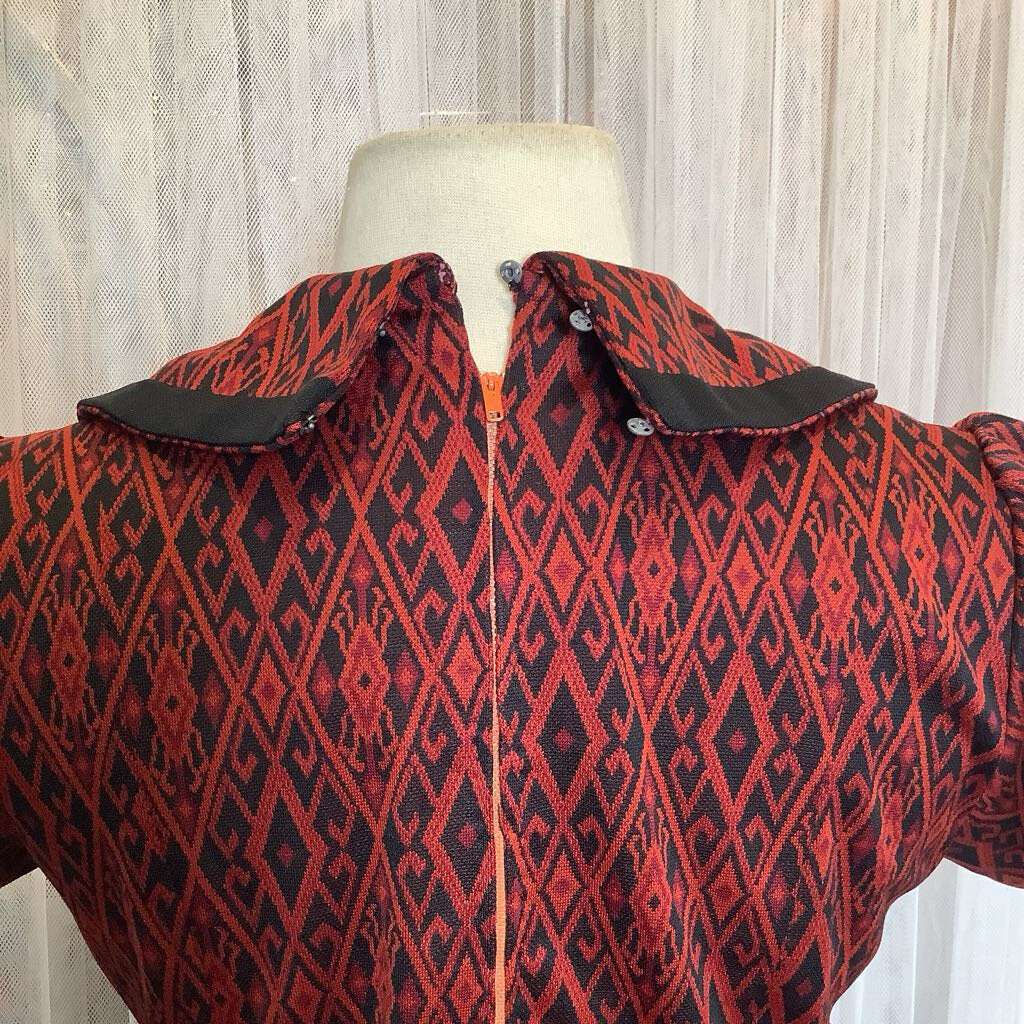 1960s Red and Black Diamond Print Dress