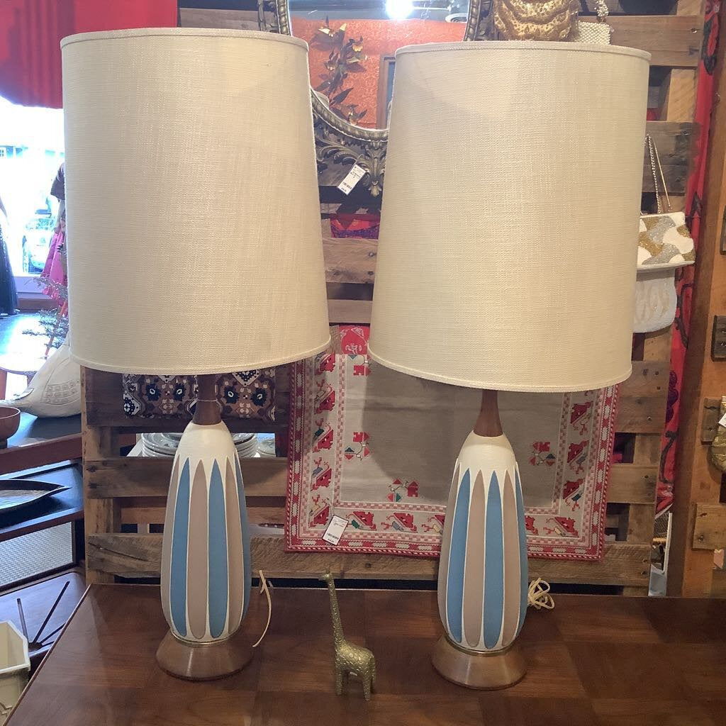 Mid Century Modern Ceramic Lamps w/ Original Shades