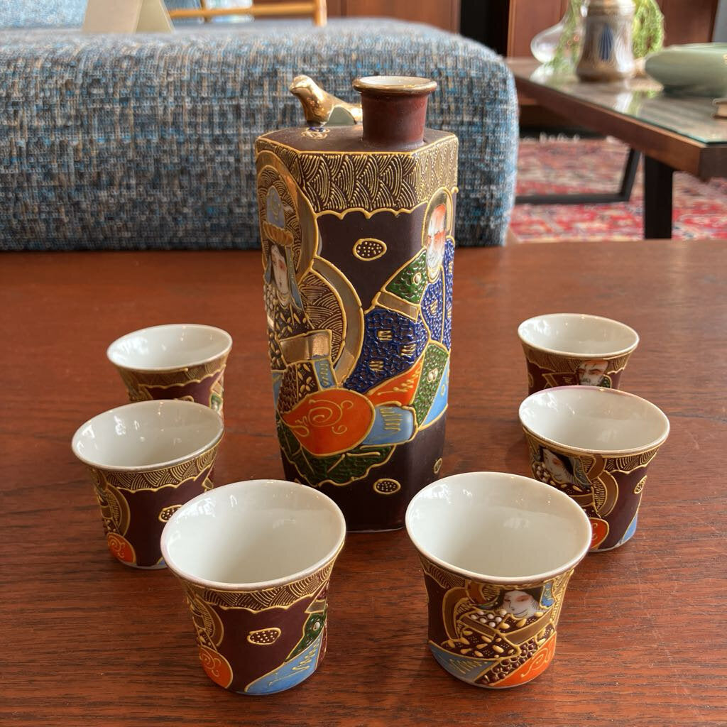 Vintage Hand Painted Whistling Bird Sake set