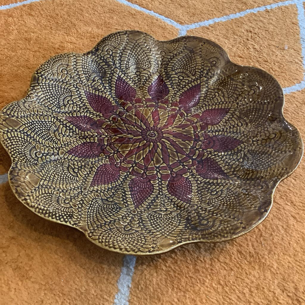 Vintage Handmade Scalloped Ceramic Tray/Bowl - Signed