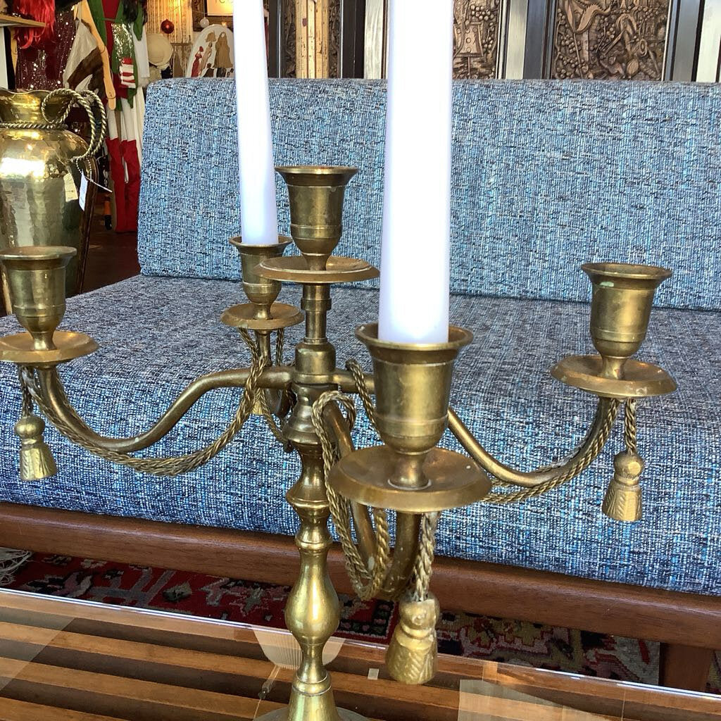 Vintage Solid Brass 5 Candle Ornate Candelabra