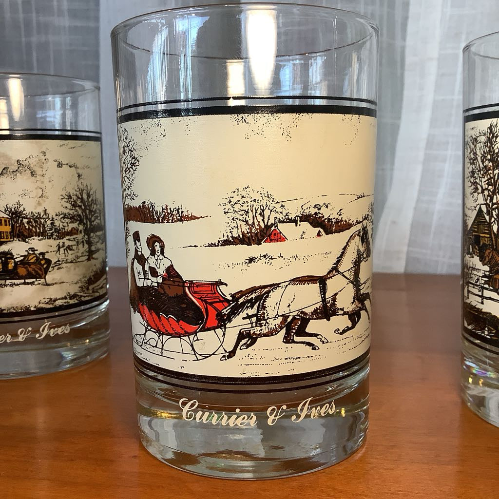Vintage Currier and Ives Glasses Set of 6