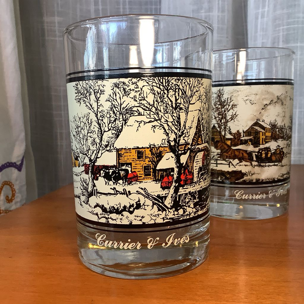 Vintage Currier and Ives Glasses Set of 6