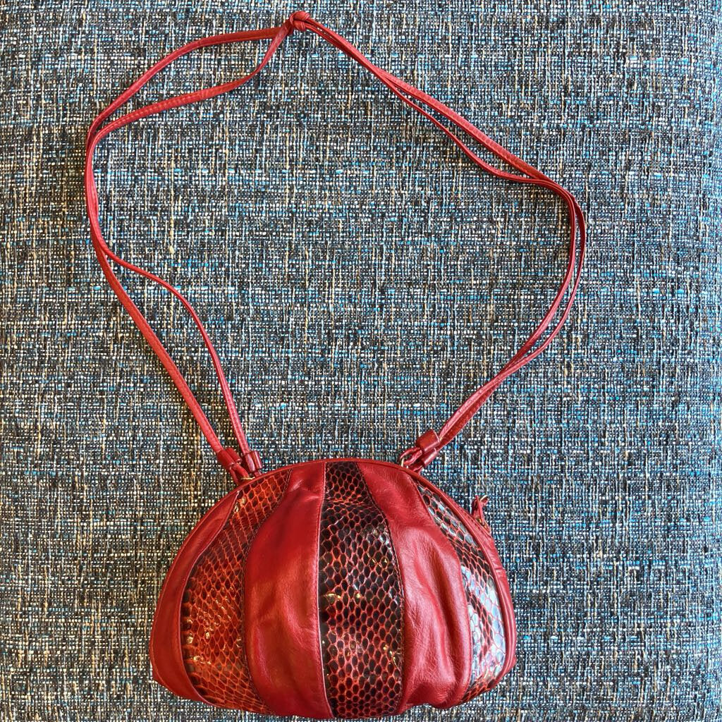 Oxblood Leather & Snakeskin Crossbody Handbag