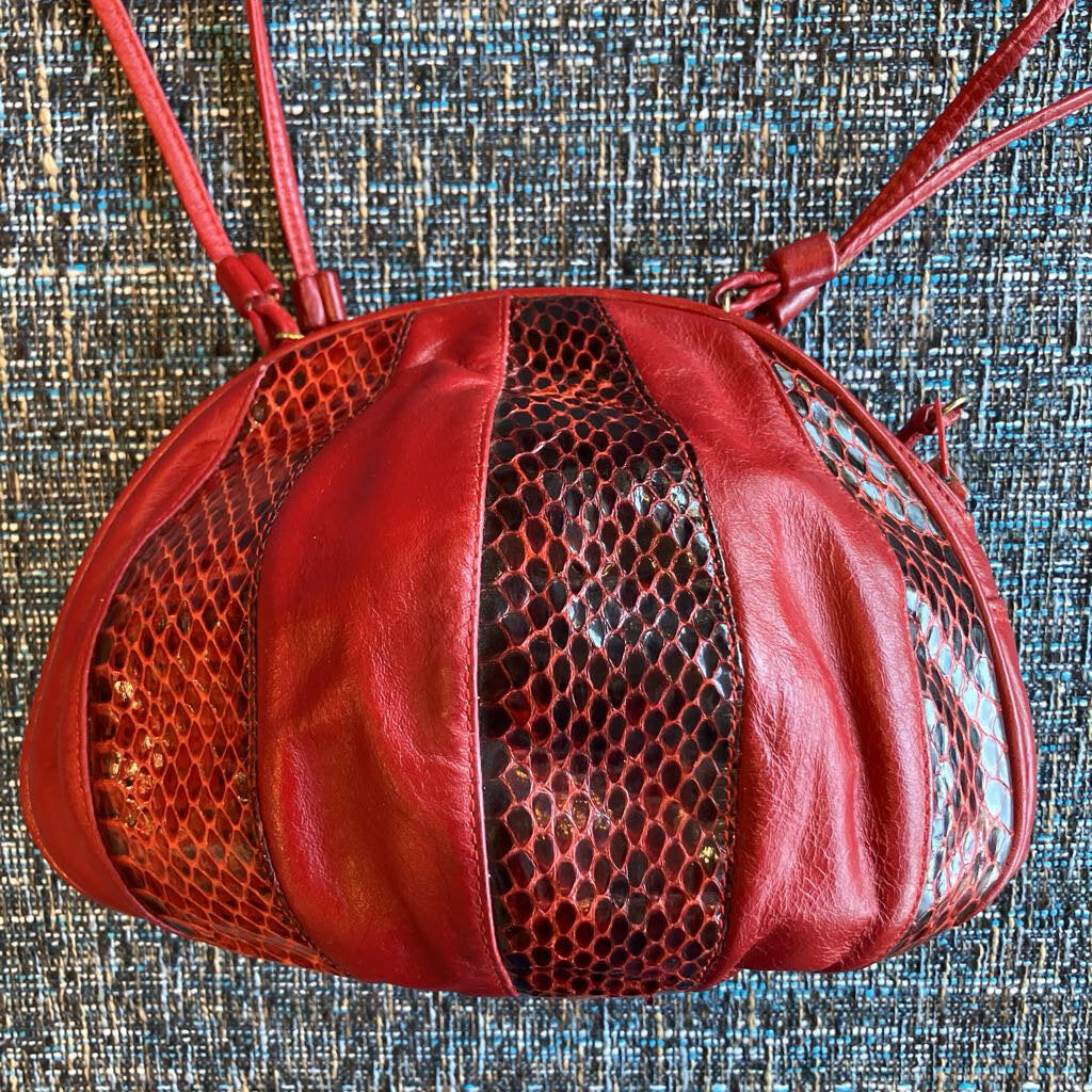 Oxblood Leather & Snakeskin Crossbody Handbag