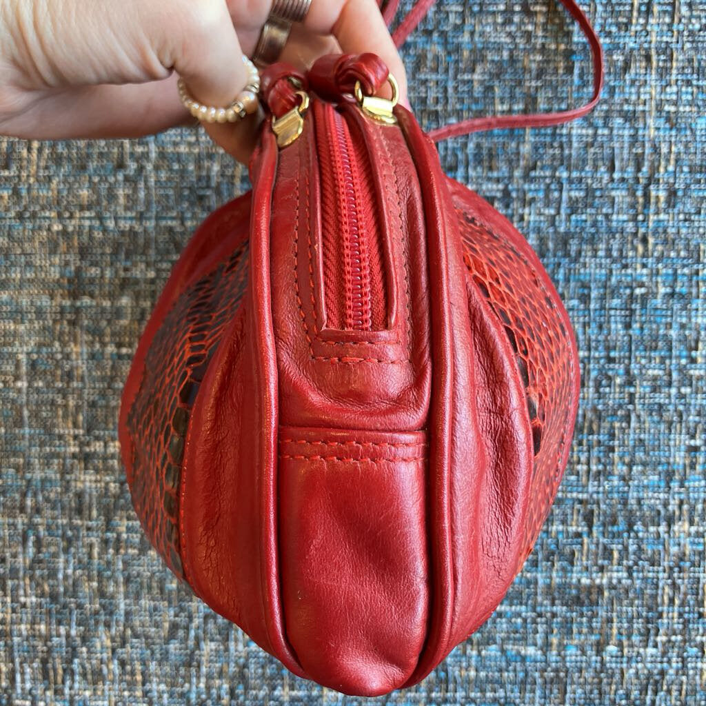 Oxblood Leather & Snakeskin Crossbody Handbag