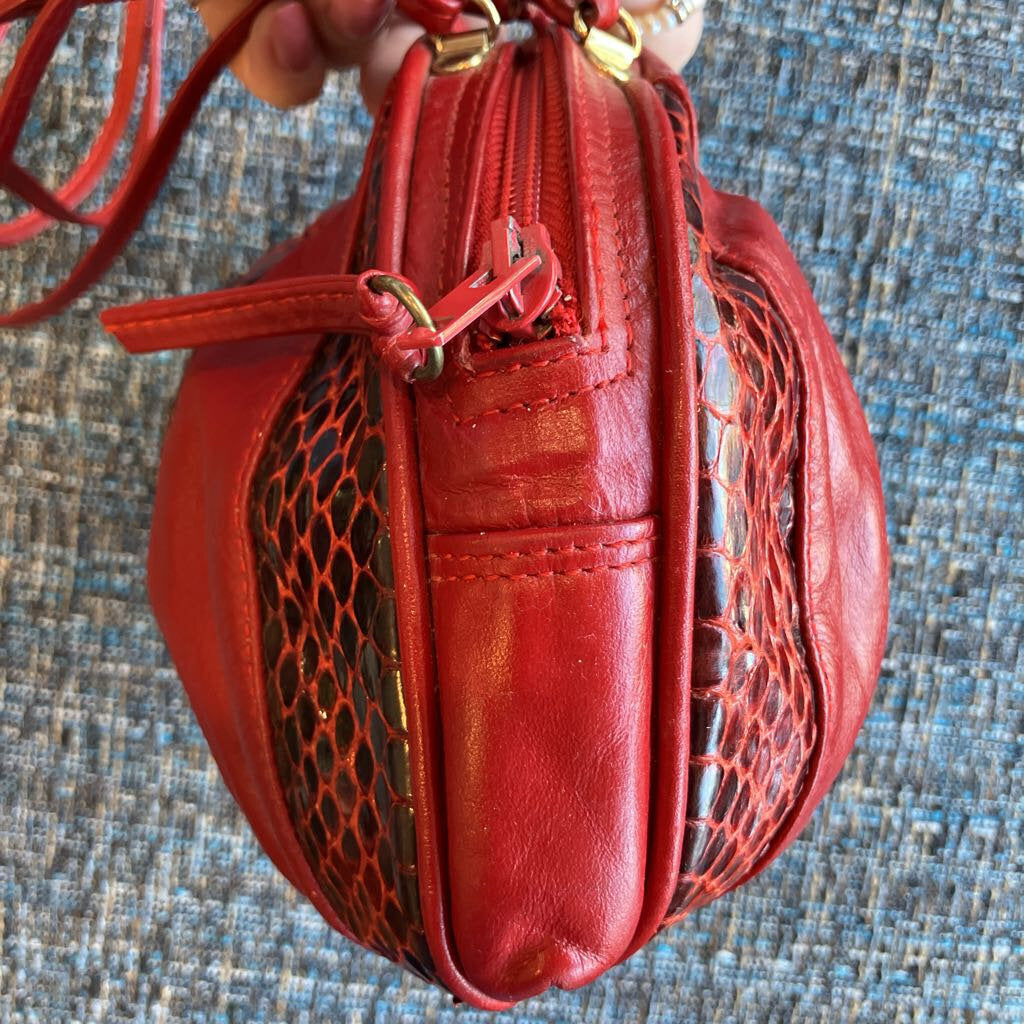 Oxblood Leather & Snakeskin Crossbody Handbag