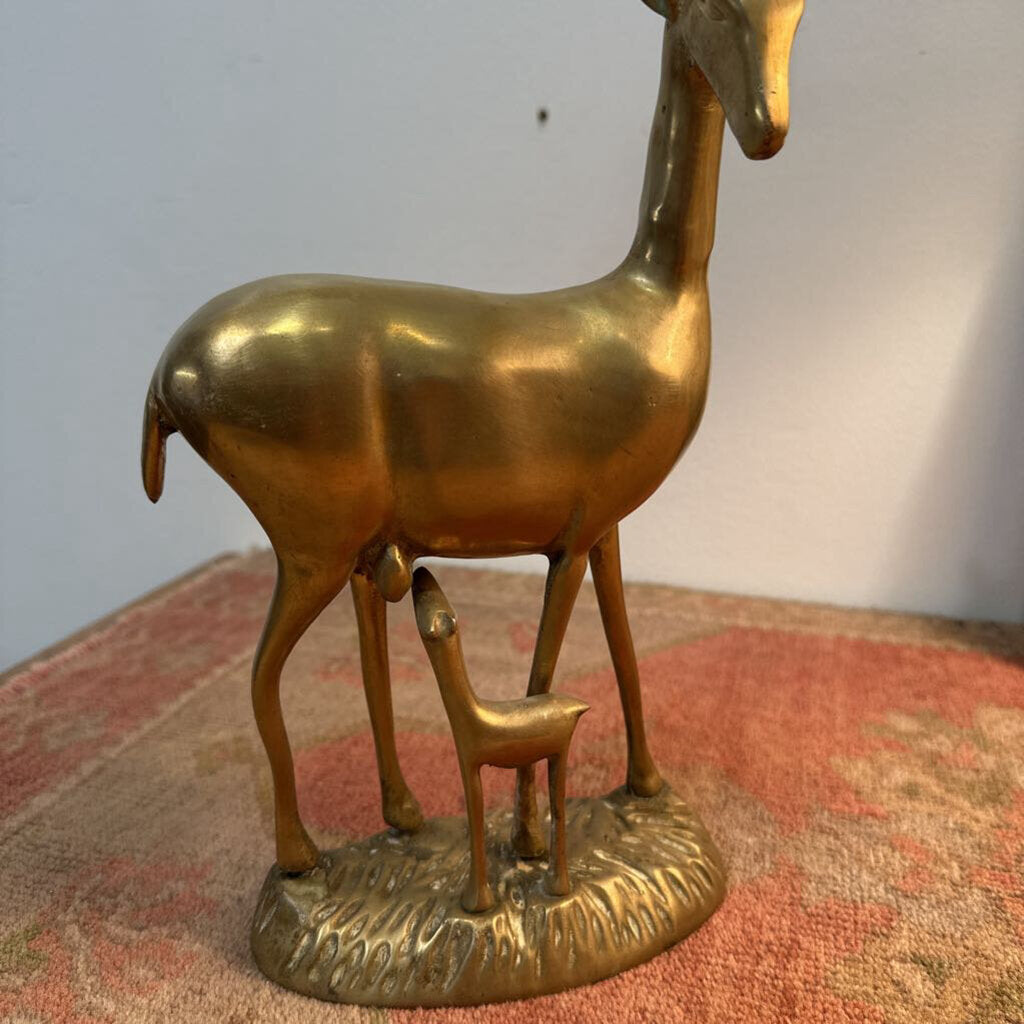 Vintage Solid Brass Gazelle w/ Baby