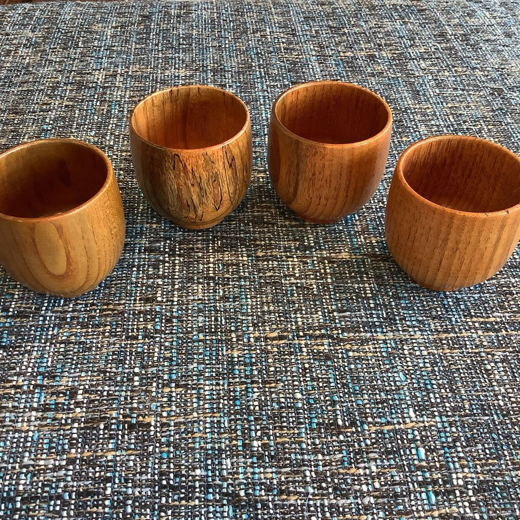 Vintage Hand-Turned Teakwood Wine/Sake Cup Set