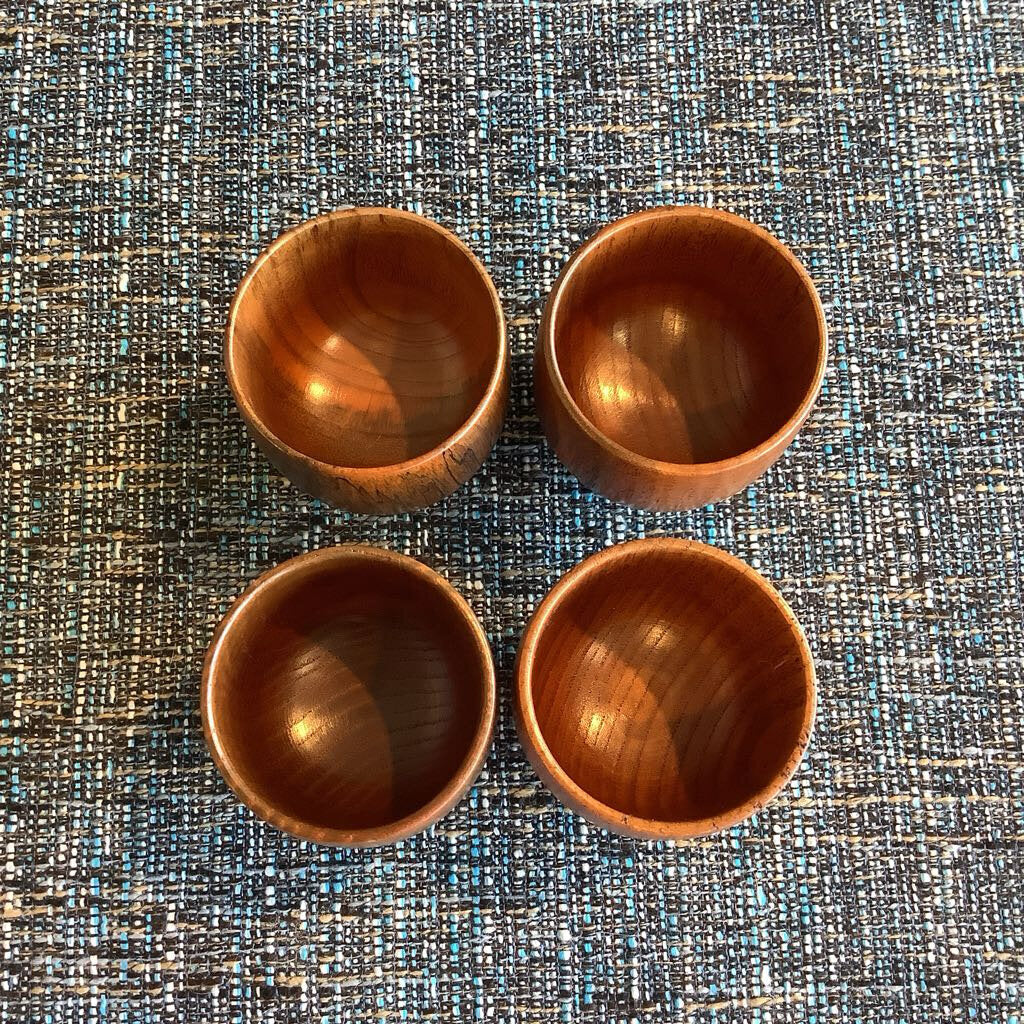 Vintage Hand-Turned Teakwood Wine/Sake Cup Set