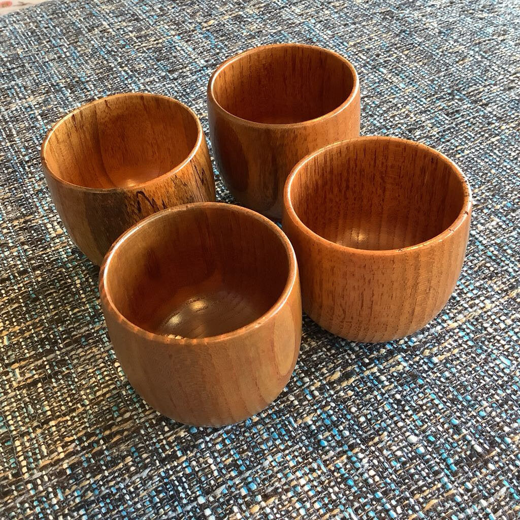 Vintage Hand-Turned Teakwood Wine/Sake Cup Set