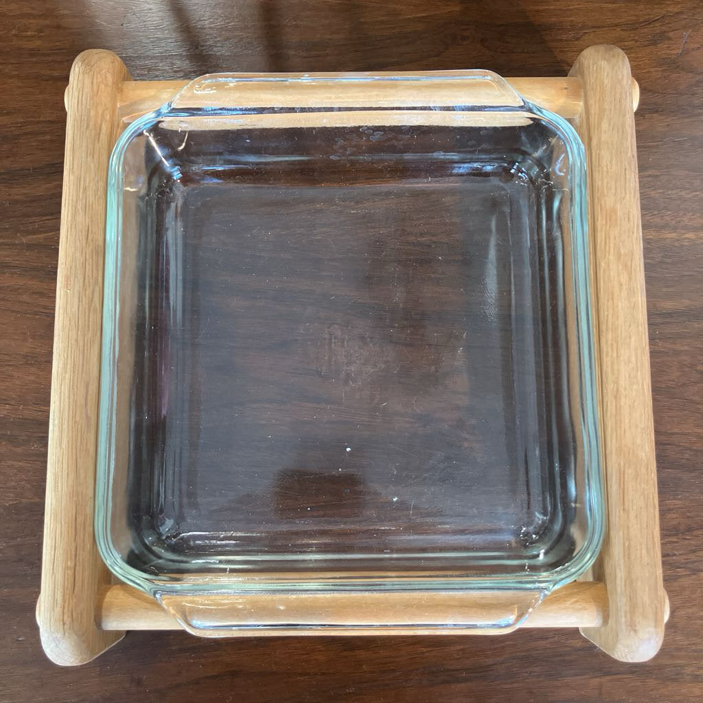 Anchor Hocking Casserole Dish & Handmade Wooden Holder