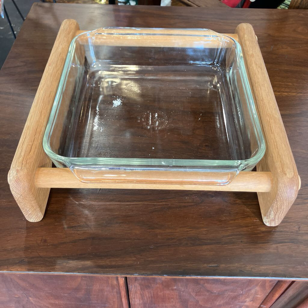 Anchor Hocking Casserole Dish & Handmade Wooden Holder