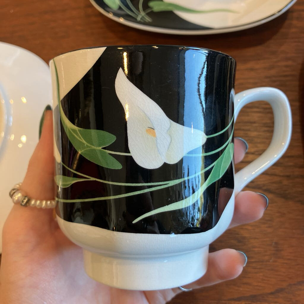 1980's Set of 5 Sango Black Lilies Cups & Saucers