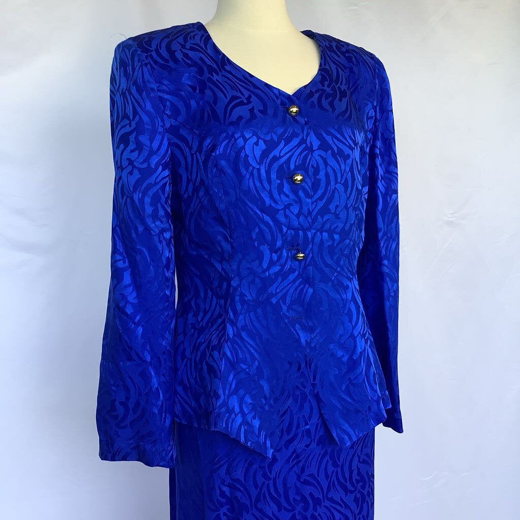 1990s 2 Piece Electric Blue, Silk Skirt Set