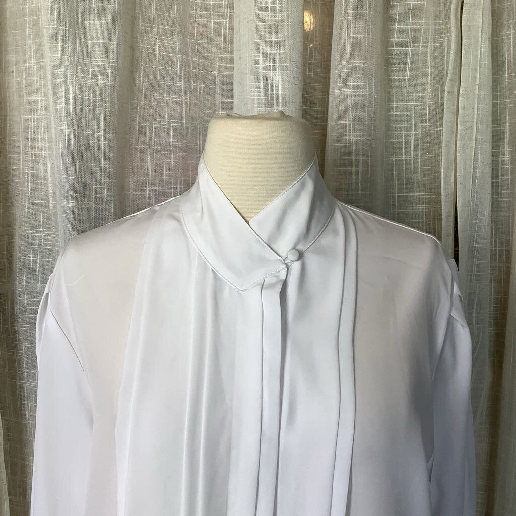90s Sheer White Marlis Blouse with V Shaped Neck