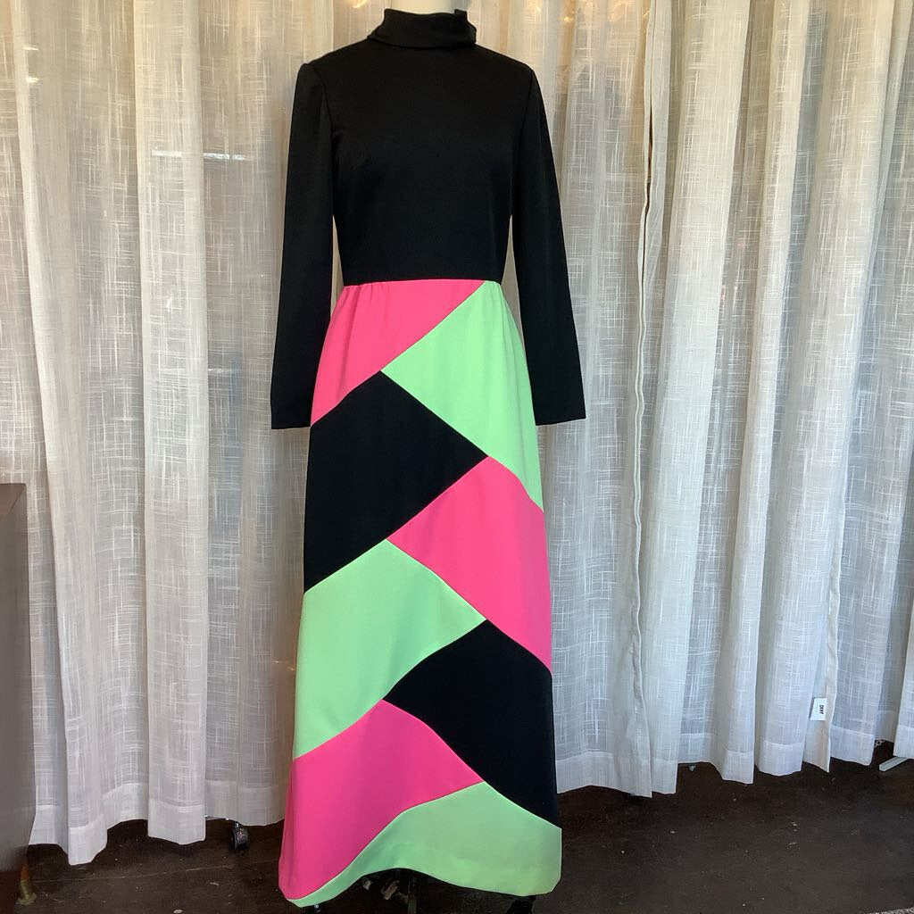 1970s Black Color Block Maxi