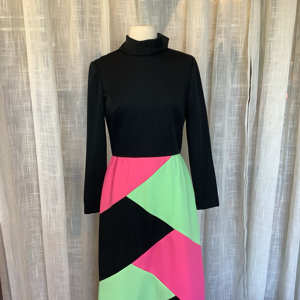 1970s Black Color Block Maxi