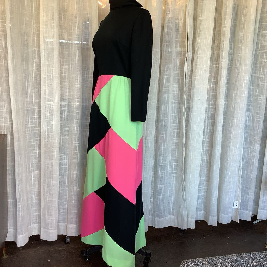 1970s Black Color Block Maxi