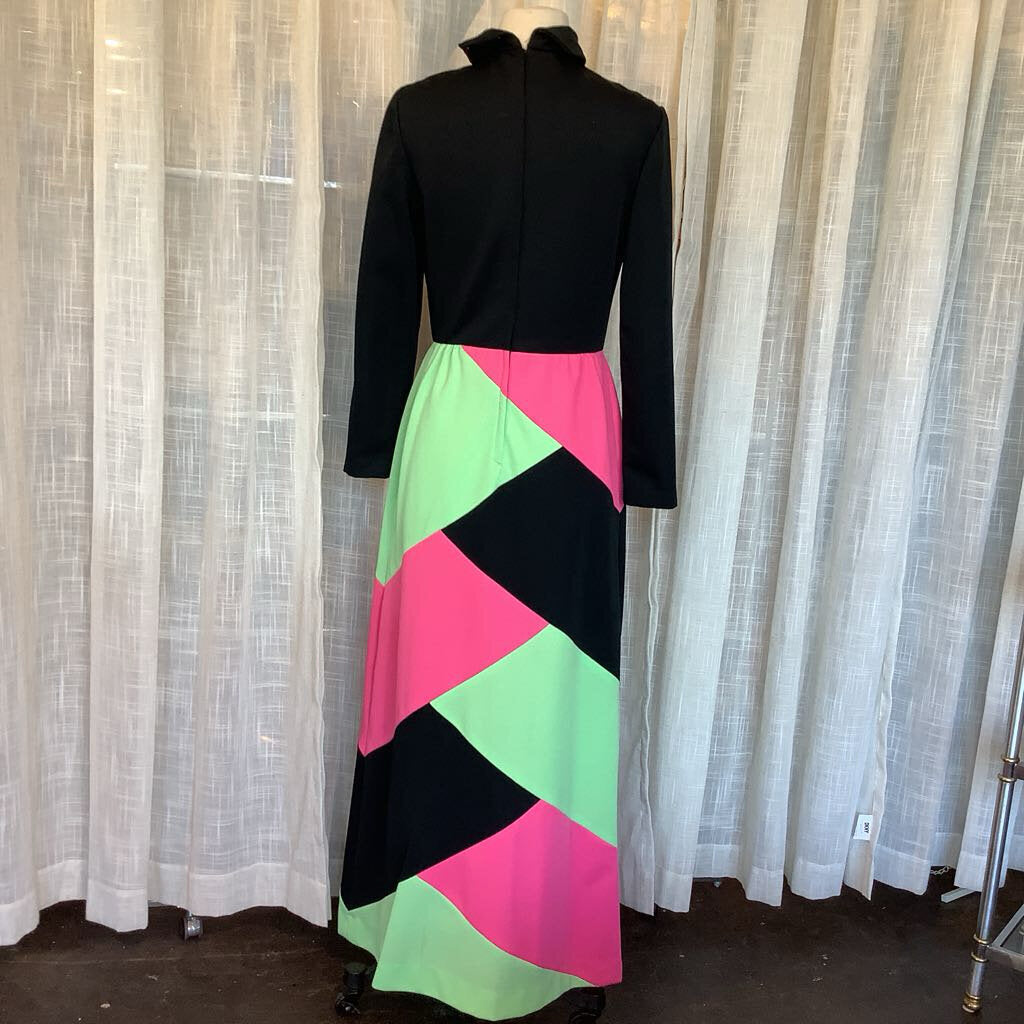 1970s Black Color Block Maxi