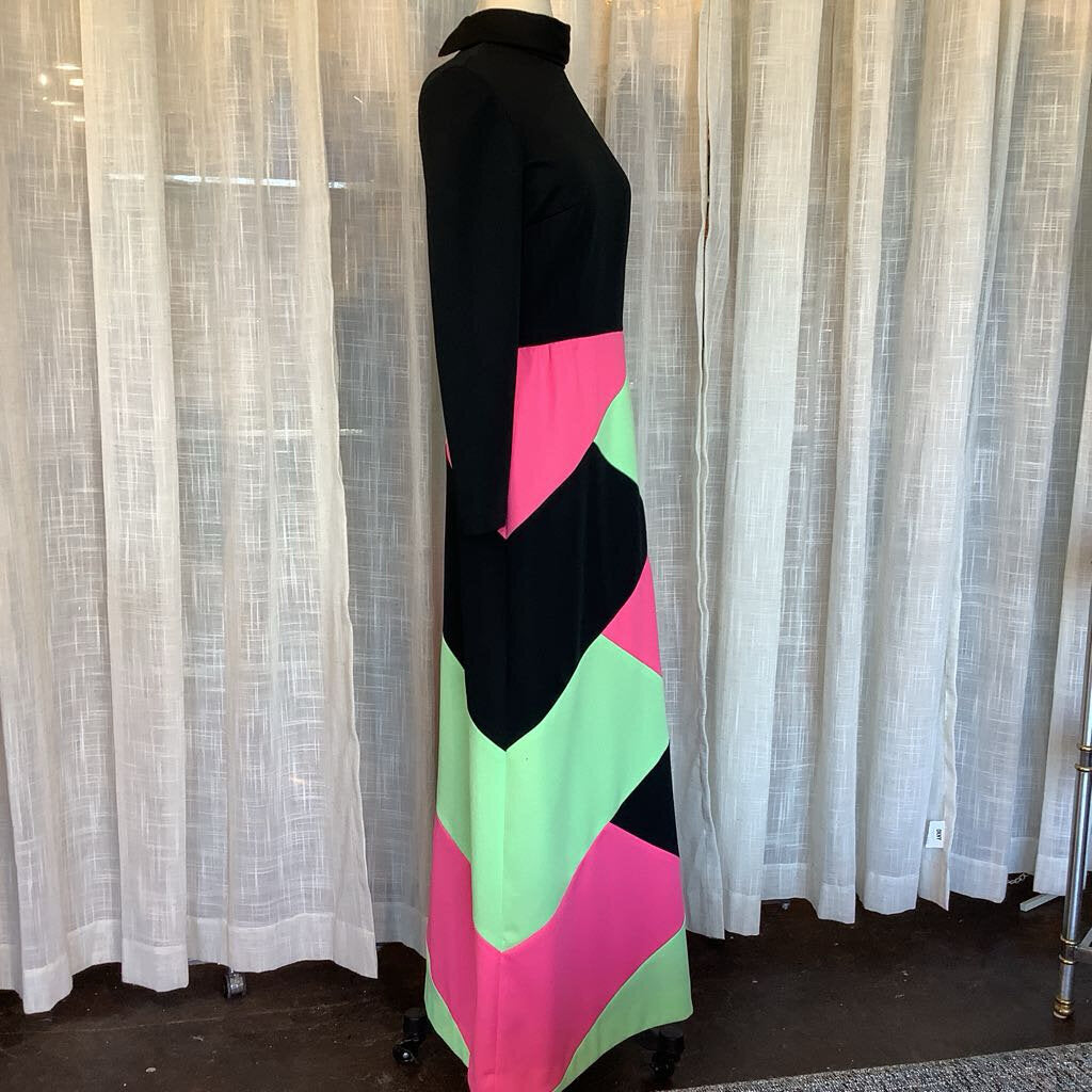 1970s Black Color Block Maxi