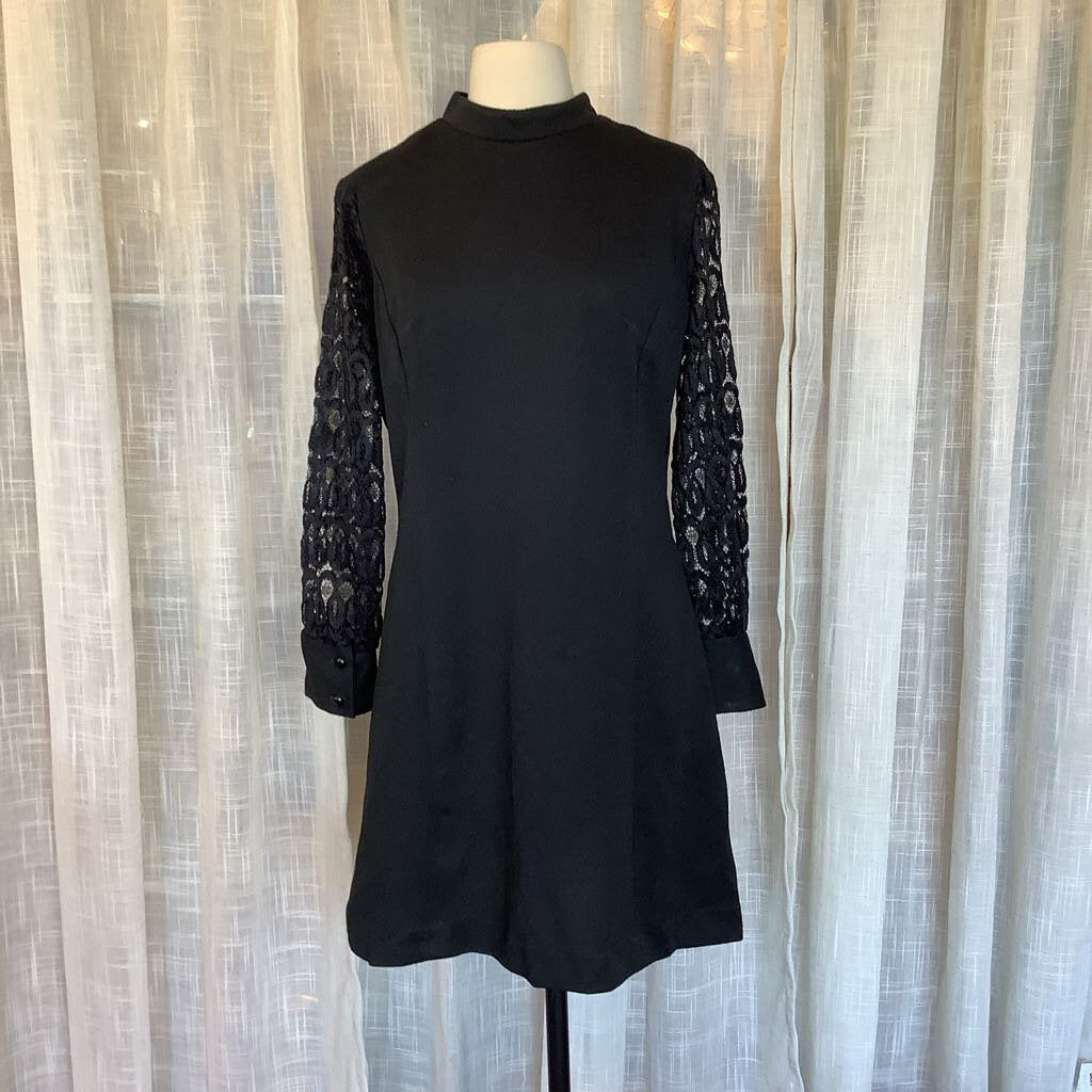 1960s Black Mod Mini w/ Floral Sheer Sleeves