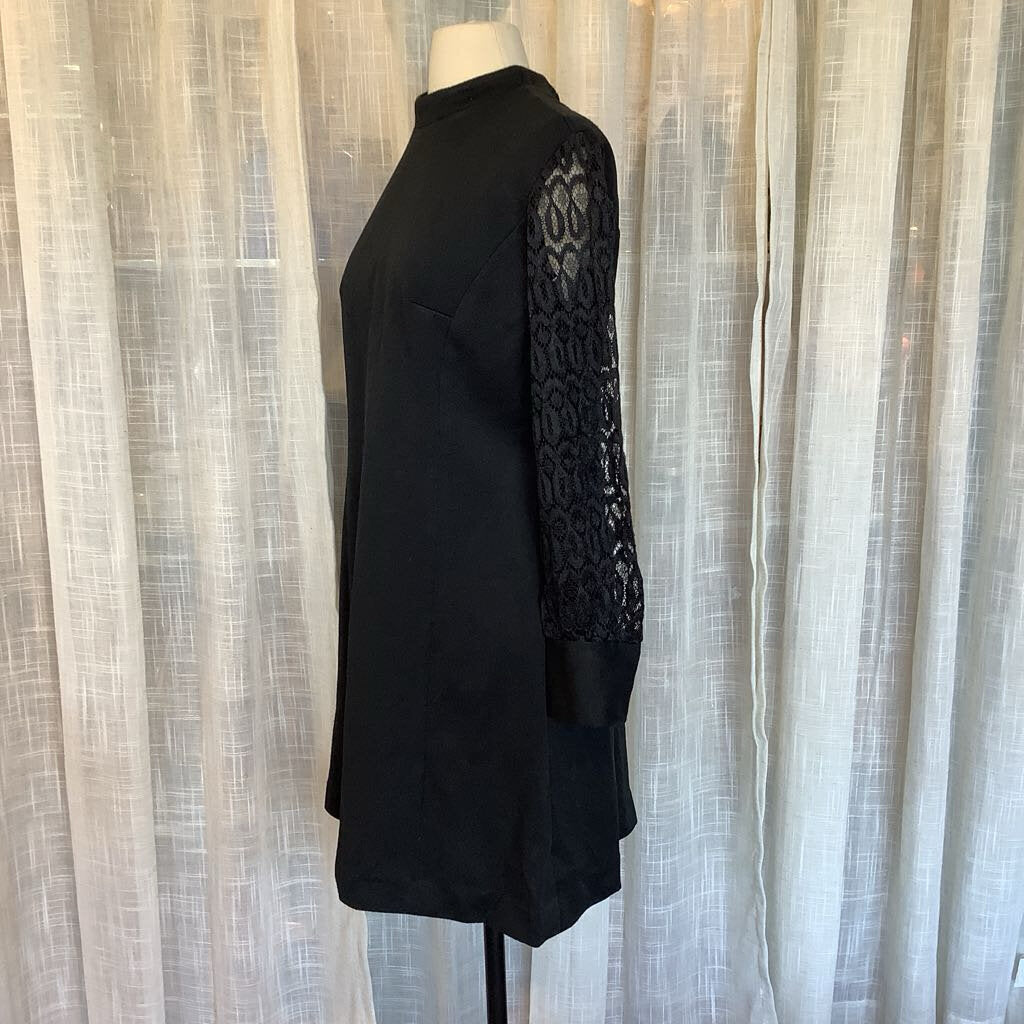 1960s Black Mod Mini w/ Floral Sheer Sleeves