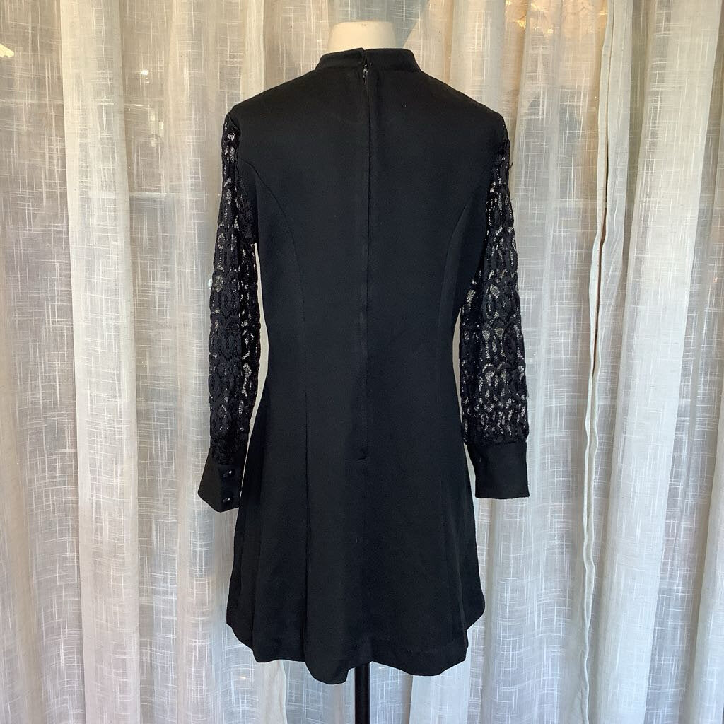 1960s Black Mod Mini w/ Floral Sheer Sleeves