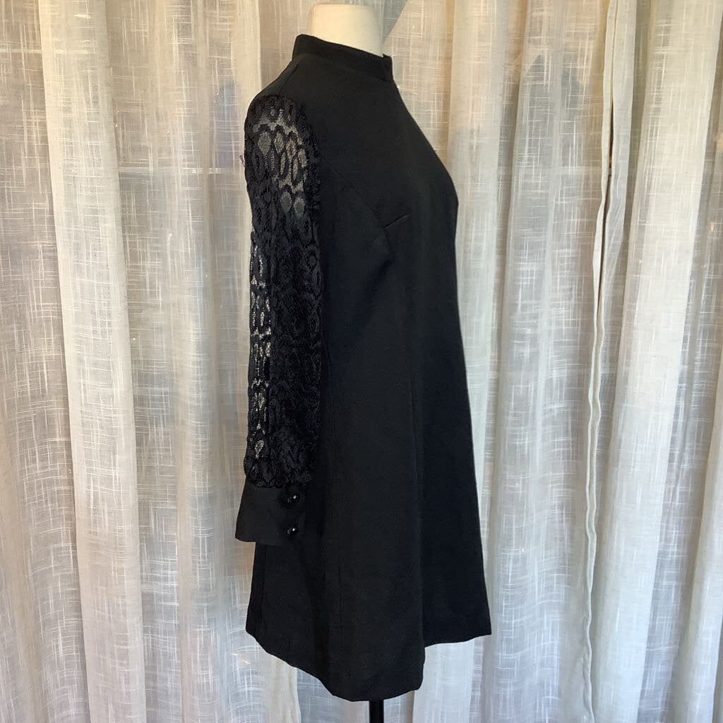 1960s Black Mod Mini w/ Floral Sheer Sleeves