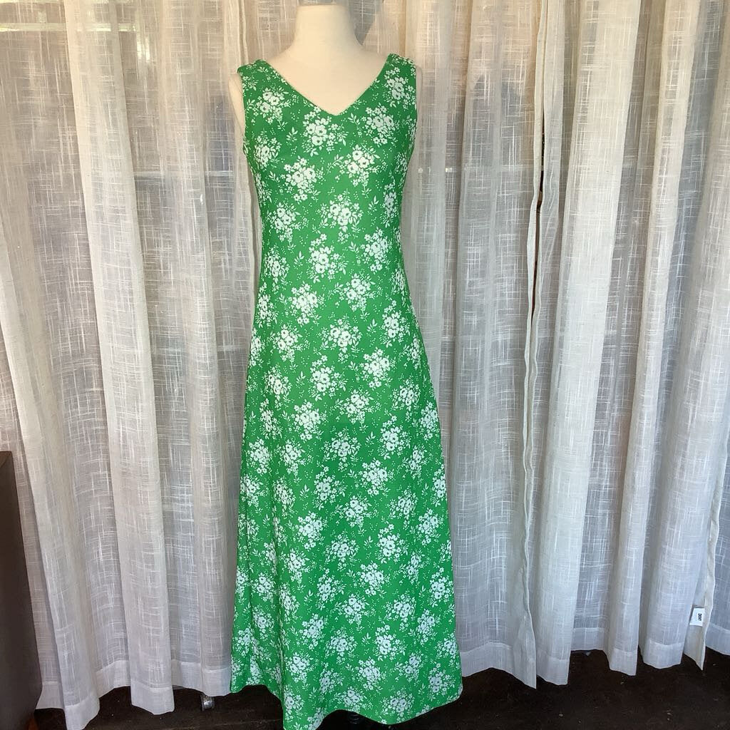 1970s Green and White Floral Maxi