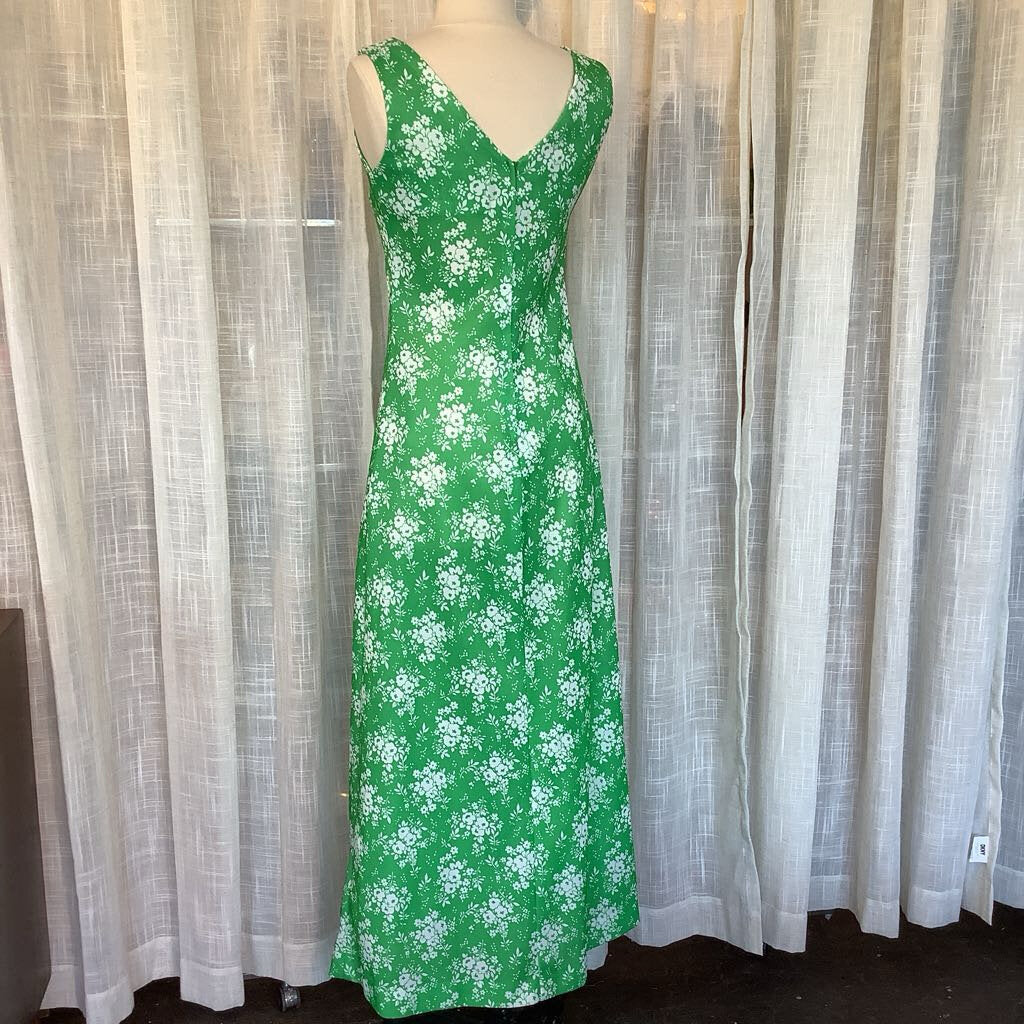 1970s Green and White Floral Maxi