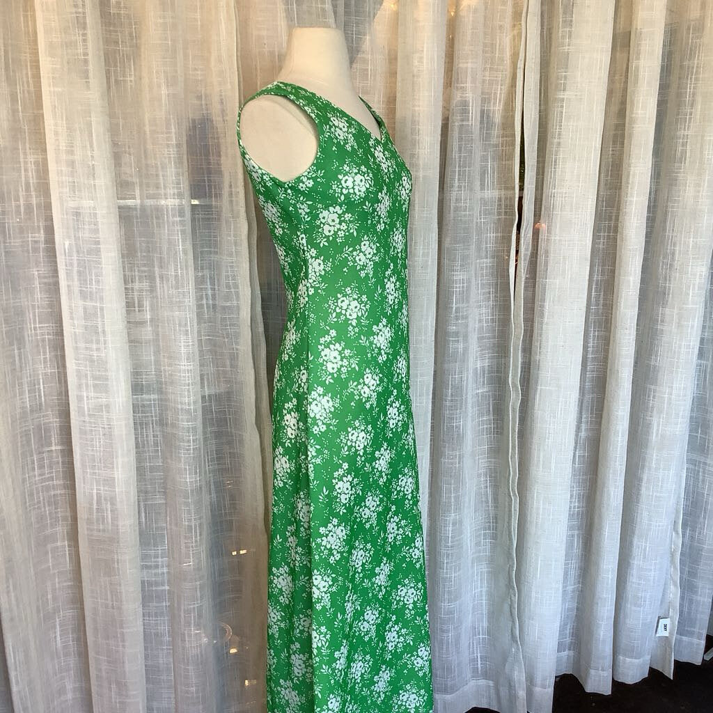 1970s Green and White Floral Maxi