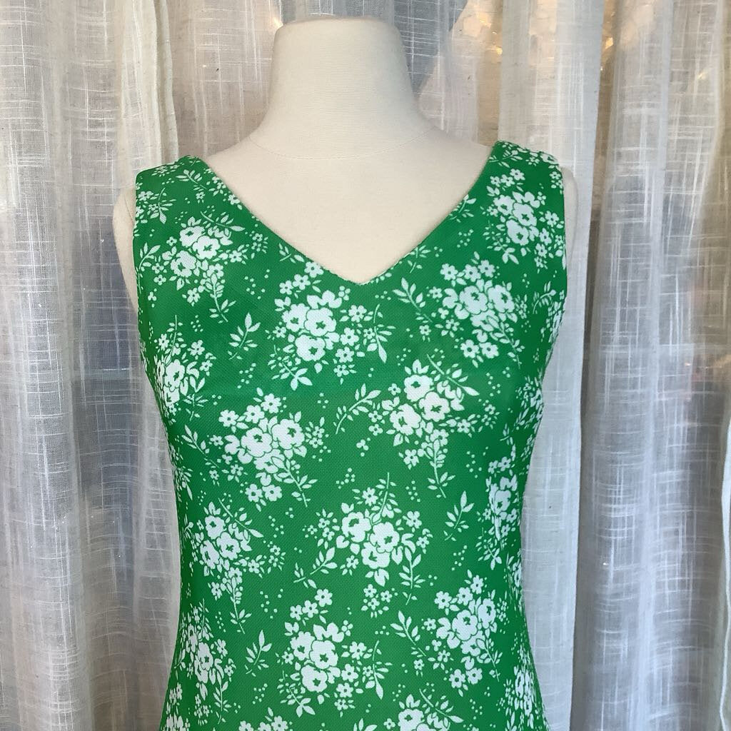 1970s Green and White Floral Maxi