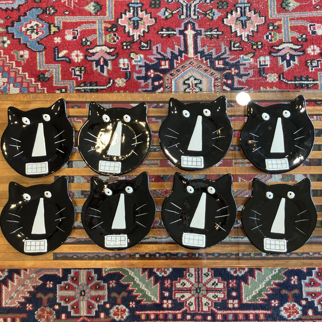 Black & White Cat Ceramic Plate Set of 8 by LNT Home