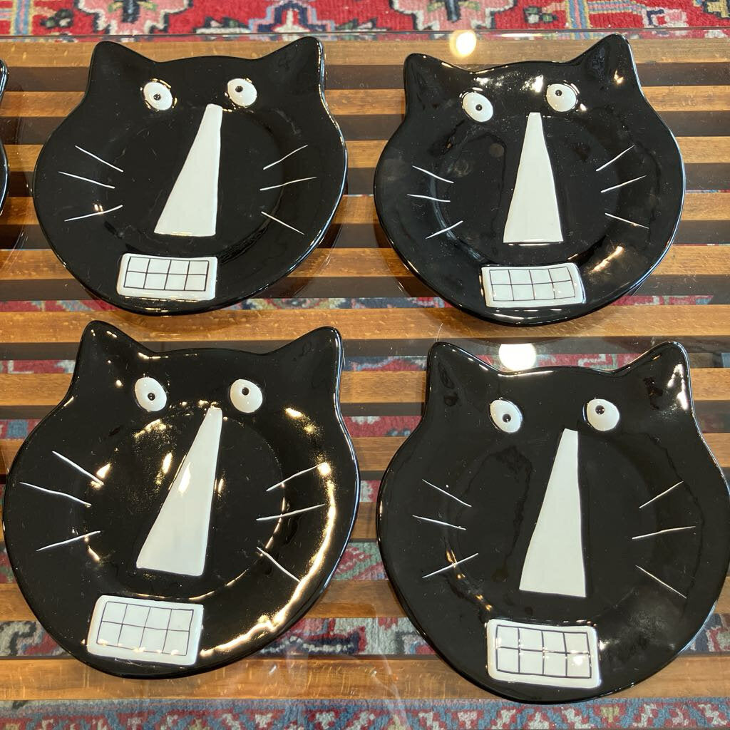 Black & White Cat Ceramic Plate Set of 8 by LNT Home