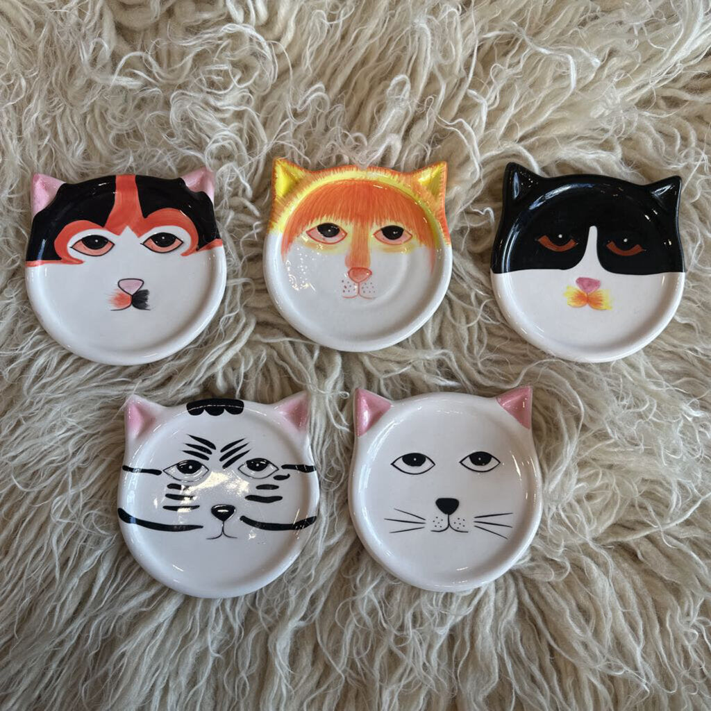 2001 Ceramic Cat Face Coaster Set of 5