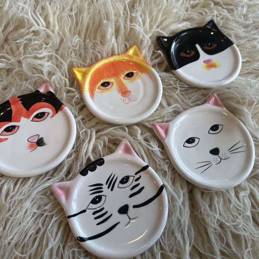 2001 Ceramic Cat Face Coaster Set of 5