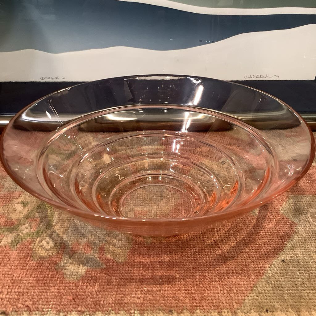 Vtg Art Deco Pink Glass Serving Bowl (Stair Step)