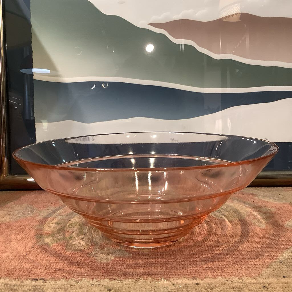 Vtg Art Deco Pink Glass Serving Bowl (Stair Step)