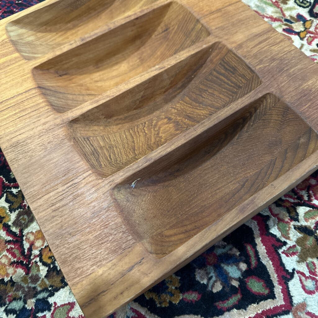 Dansk Danish Mid Century Teak Divided Snack Tray by Jens Quistgaard