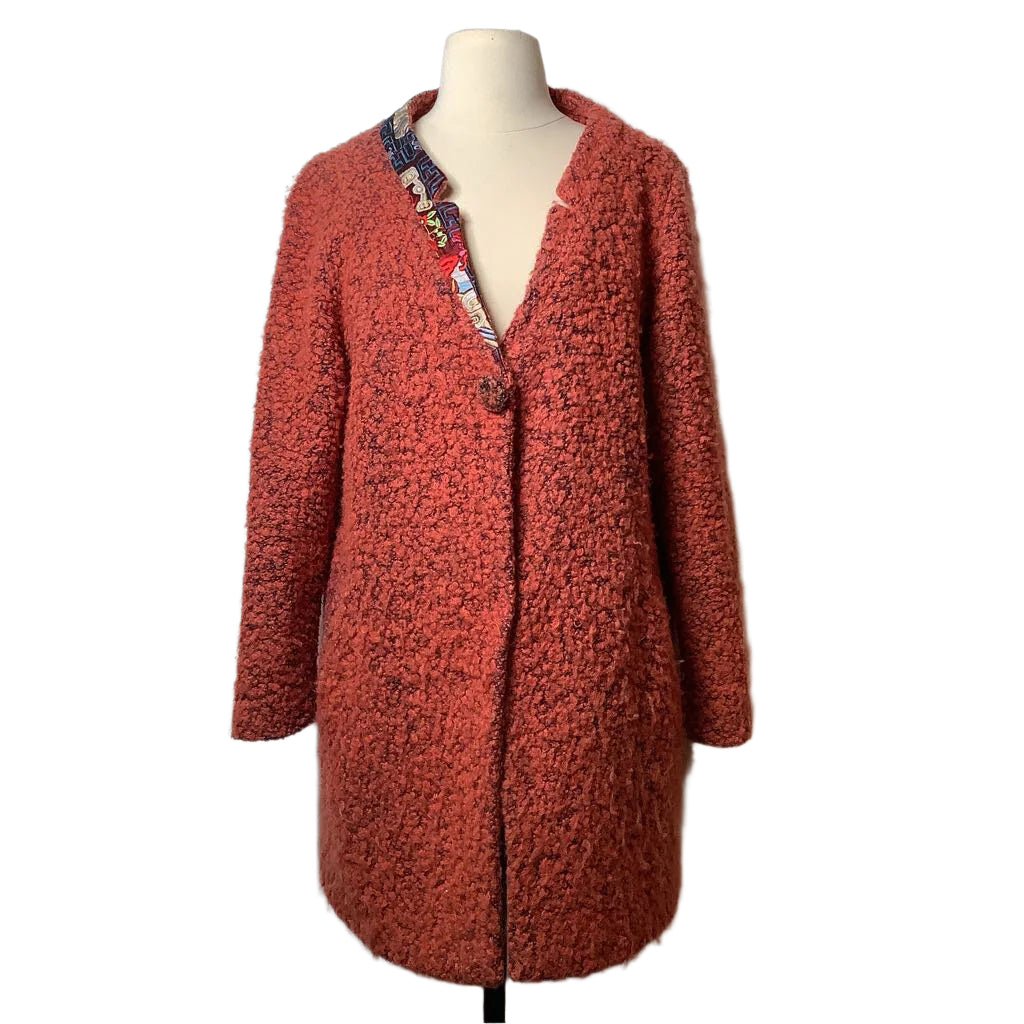 Orange Asian Design Teddy Coat